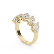 2.5 Carat Yellow Gold Five Stone Pear Shape Diamond Anniversary Ring/Band With Shared Prong Setting