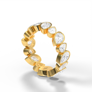3.6 Carat Yellow Gold Pear Shape Diamond Alternating Eternity Ring/Band With Bezel Setting