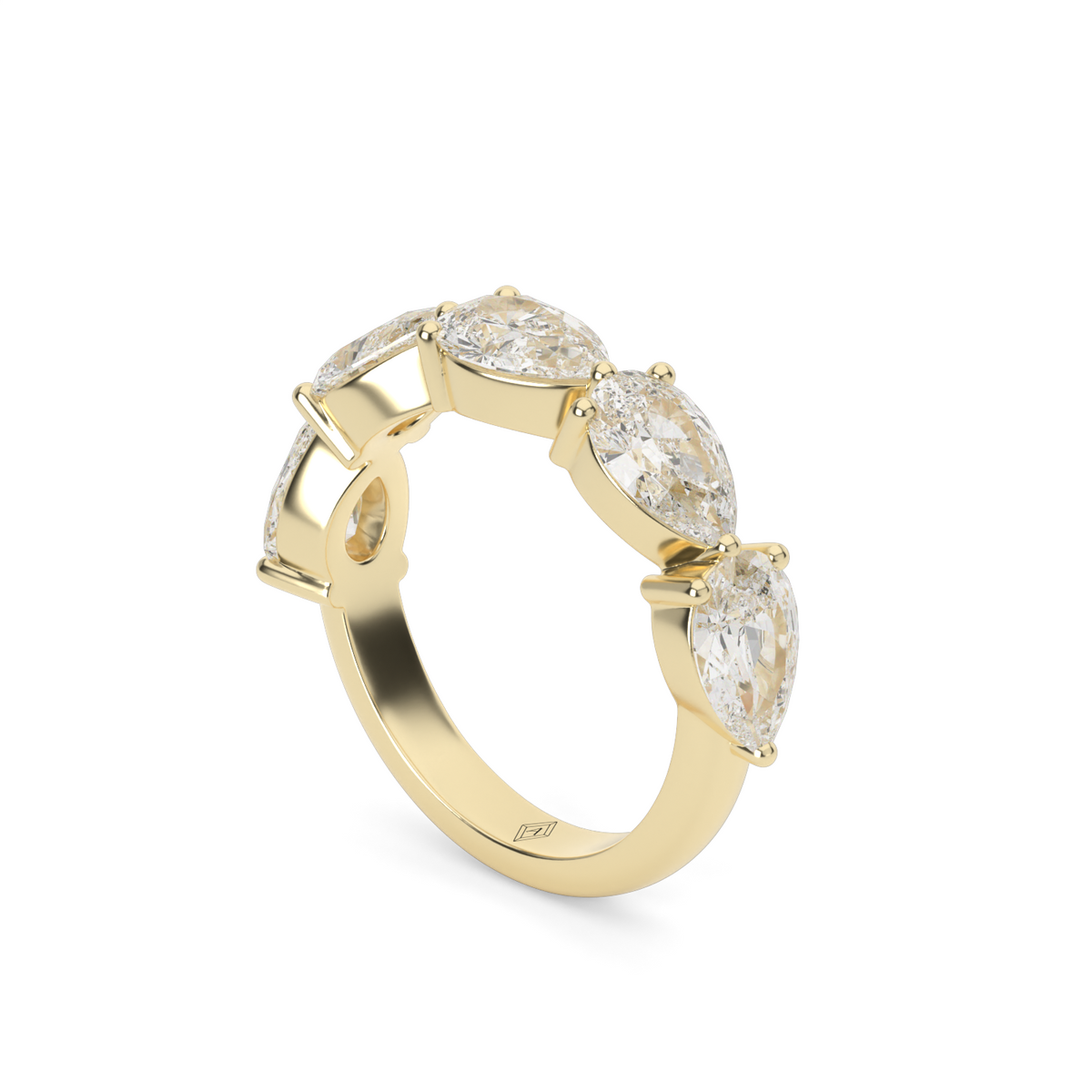2 Carat East-West Pear Shaped 5-Stone Diamond Anniversary Ring — 14K Yellow Gold / Lab Diamond (image)