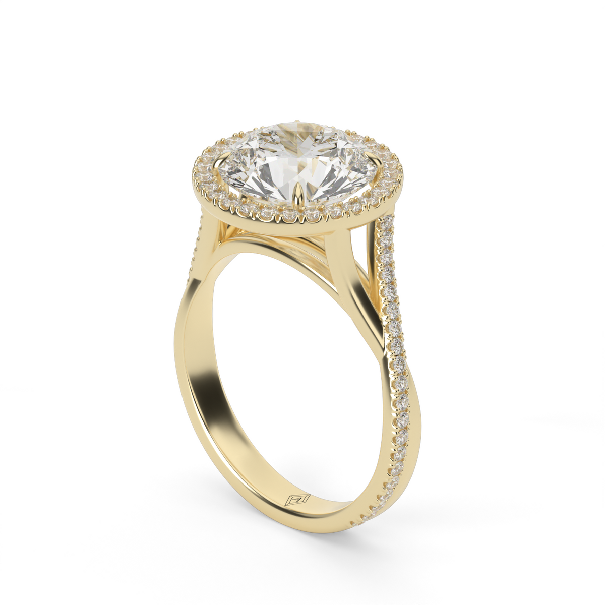 Twisted Shank Pave Halo Diamond Engagement Ring — 14K Yellow Gold / Round / Lab Diamond (image)
