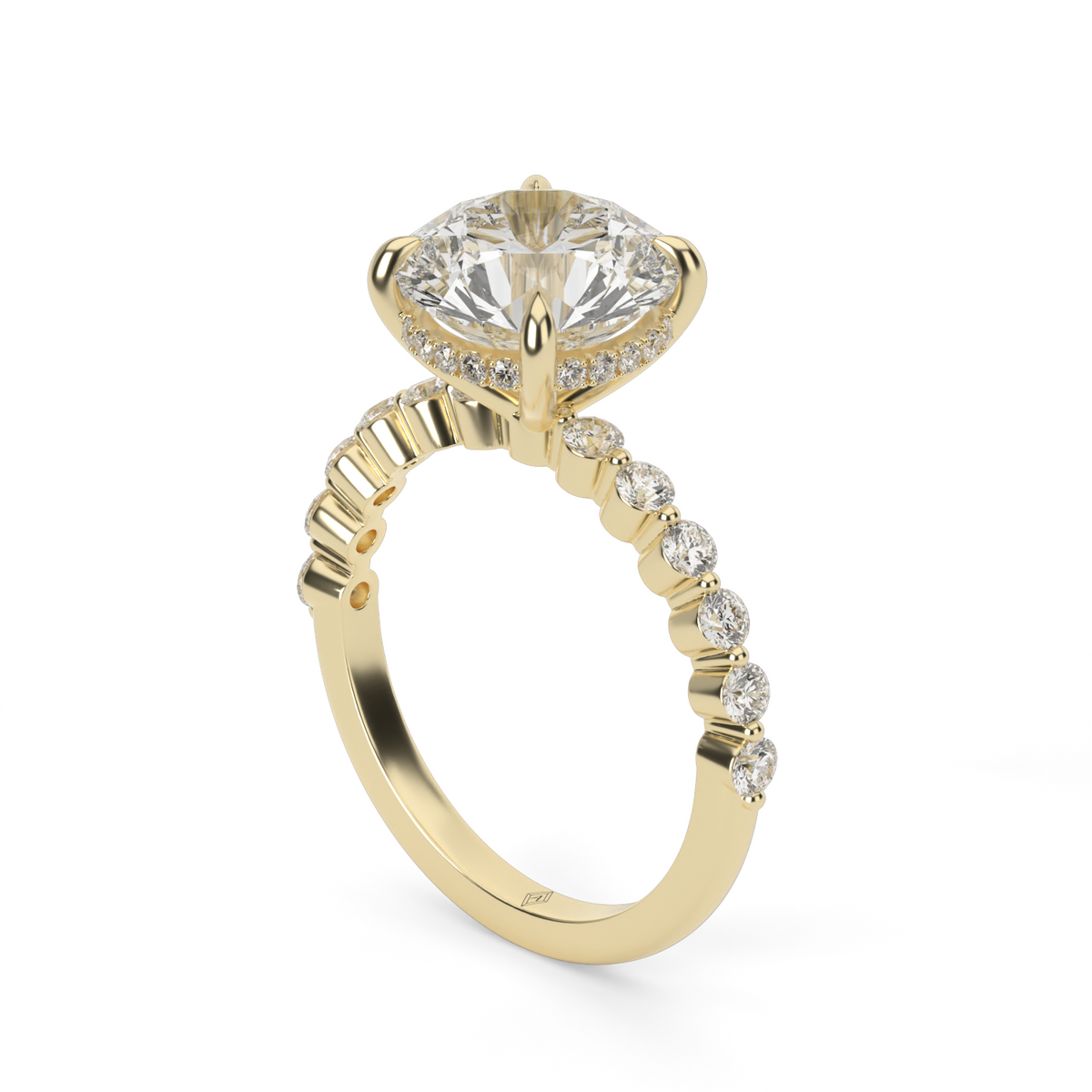 Shared Prong Engagement Ring with Hidden Halo — 14K Yellow Gold / Round / Lab Diamond (image)