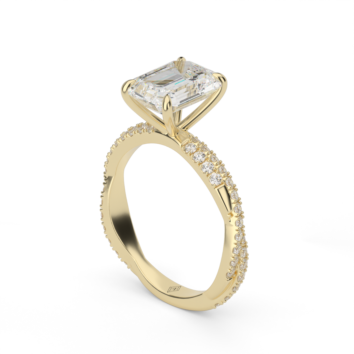 Pavé Twist Diamond Engagement Ring — 14K Yellow Gold / Emerald / Lab Diamond (image)