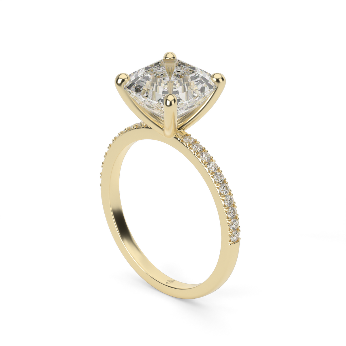 Petite French Cut Pave Engagement Ring — 14K Yellow Gold / Asscher / Lab Diamond (image)
