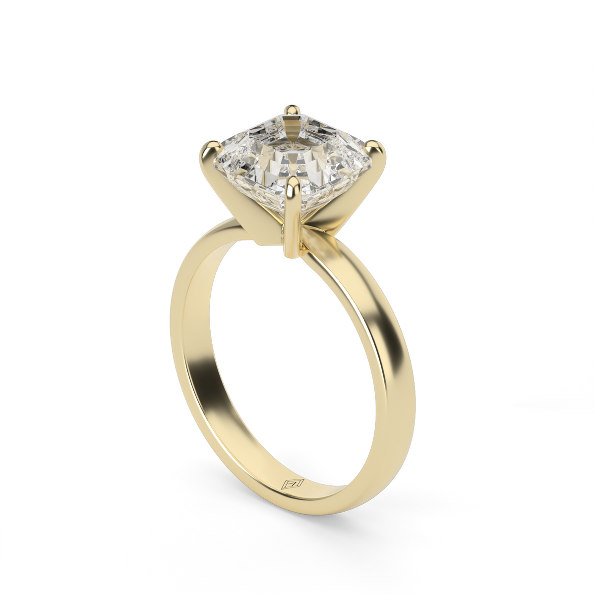 Comfort Fit Solitaire Engagement Ring (Six Prong) — 14K Yellow Gold / Asscher (image)