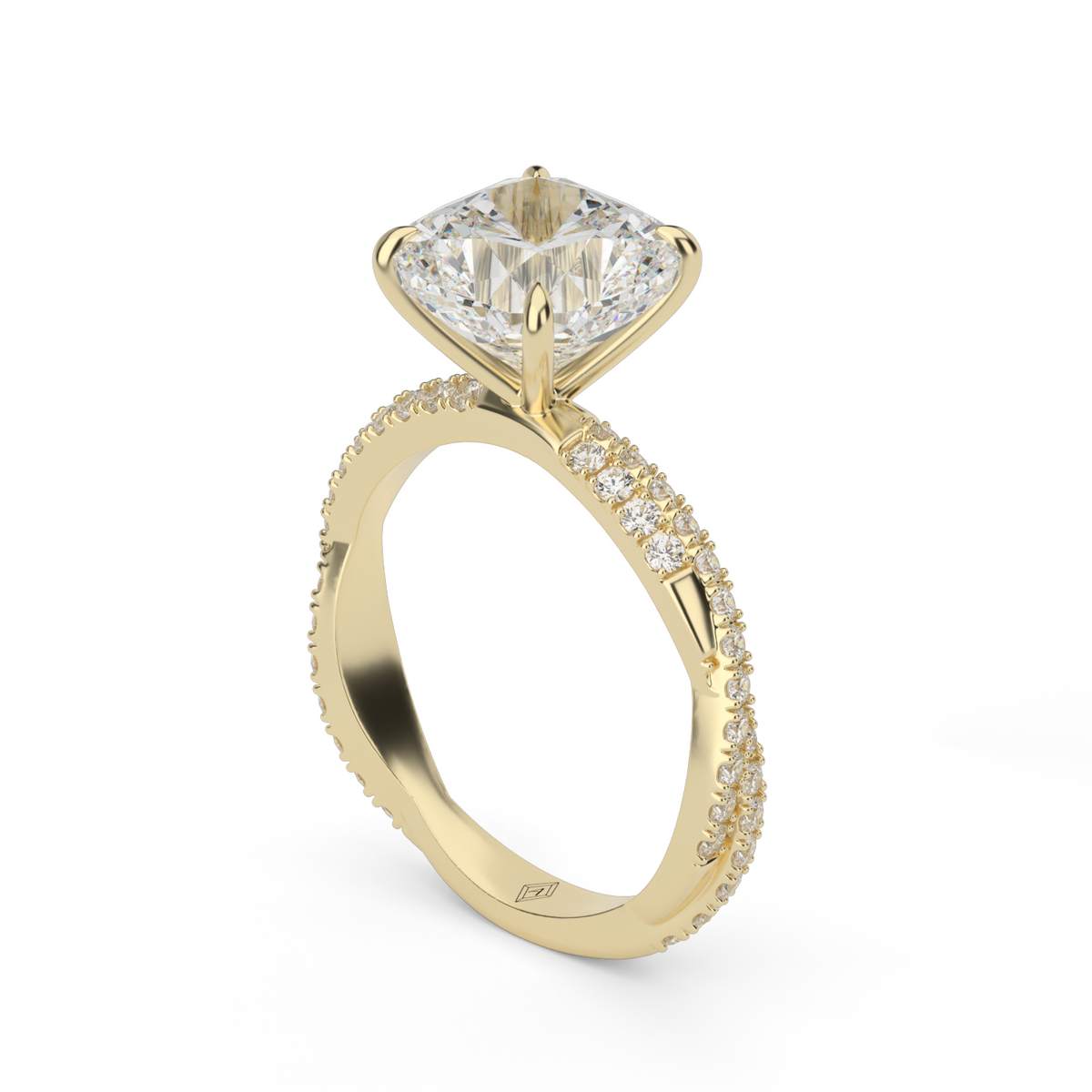 Pavé Twist Diamond Engagement Ring — 14K Yellow Gold / Cushion / Lab Diamond (image)
