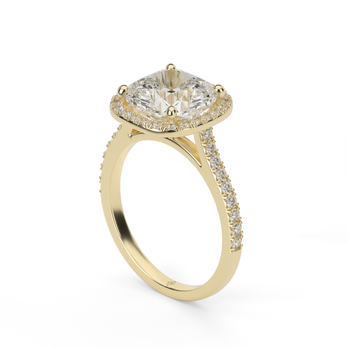 Halo Cushion Head  Pavé Engagement Ring — 14K Yellow Gold / Cushion / Lab Diamond (image)