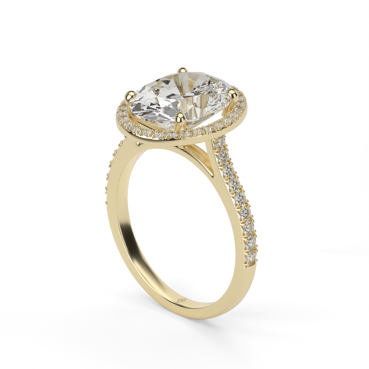Halo Cushion Head  Pavé Engagement Ring — 14K Yellow Gold / Oval / Lab Diamond (image)