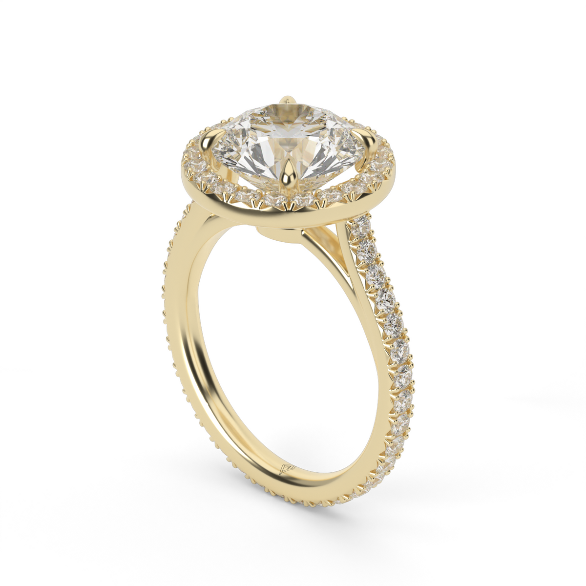 French Cut Engagement Ring — 14K Yellow Gold / Round / Lab Diamond (image)