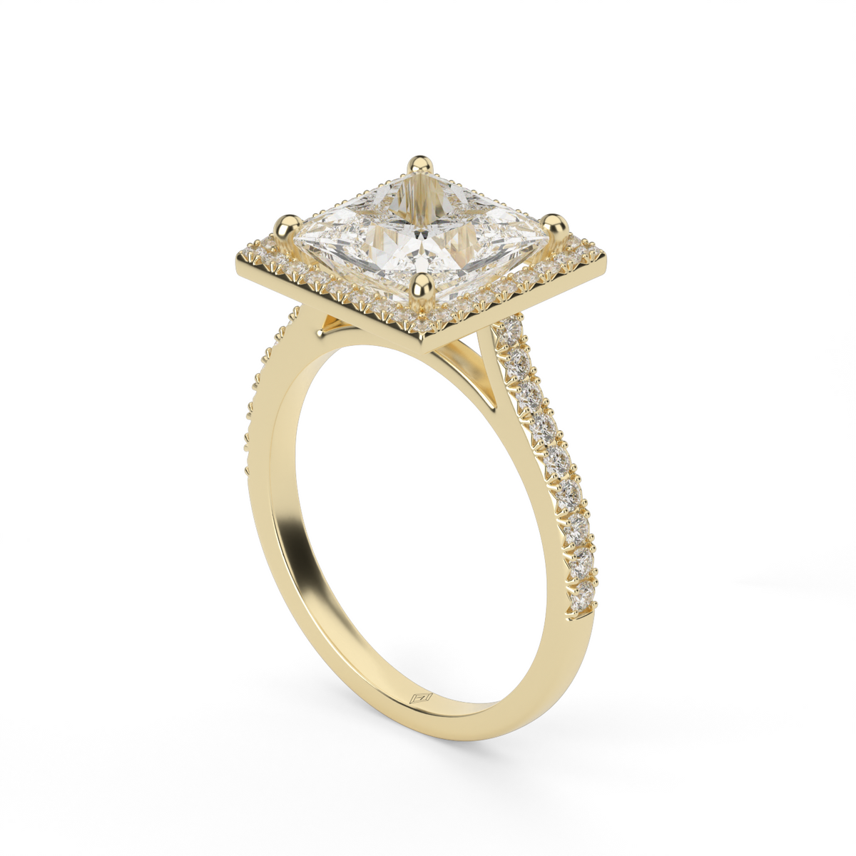 Halo Cushion Head  Pavé Engagement Ring — 14K Yellow Gold / Princess / Lab Diamond (image)