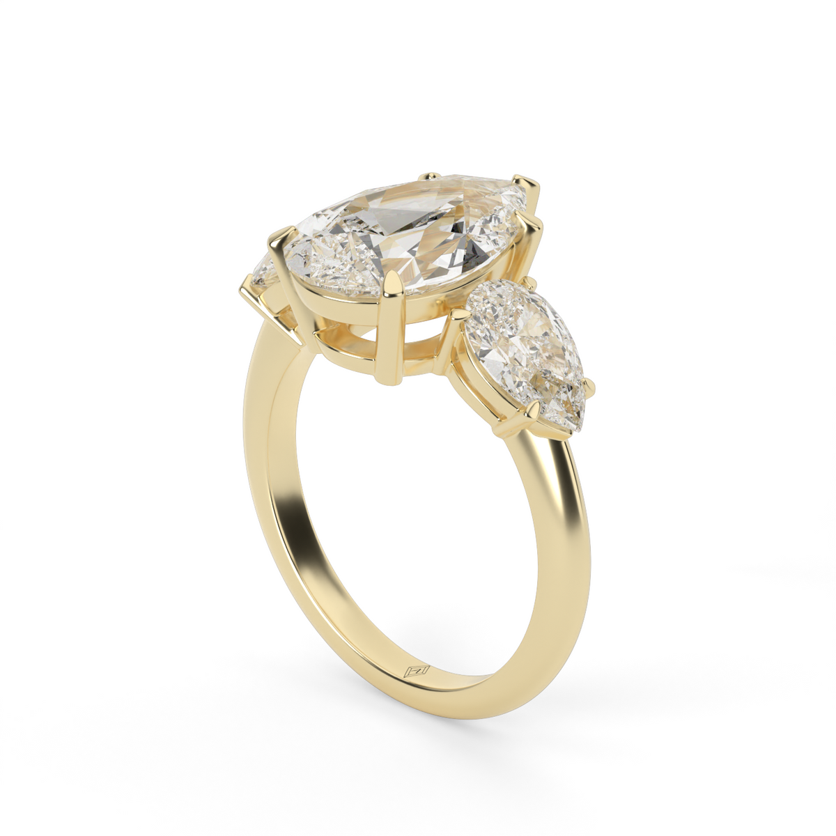 Three-Stone  Engagement Ring With Pear Side Diamonds — 14K Yellow Gold / Pear / Lab Diamond (image)