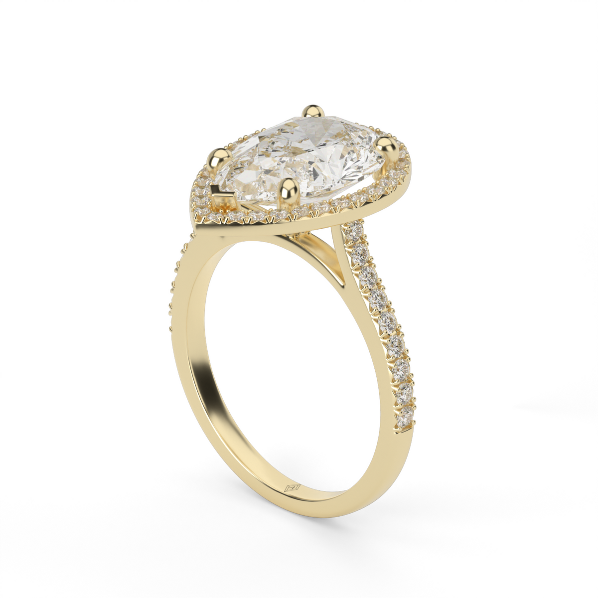 Halo Cushion Head  Pavé Engagement Ring — 14K Yellow Gold / Pear / Lab Diamond (image)