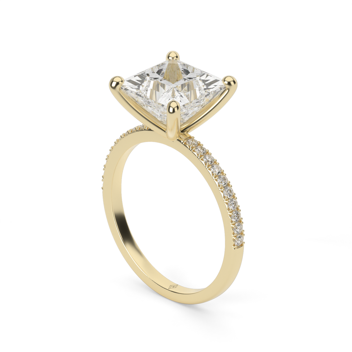 Petite French Cut Pave Engagement Ring — 14K Yellow Gold / Princess / Lab Diamond (image)