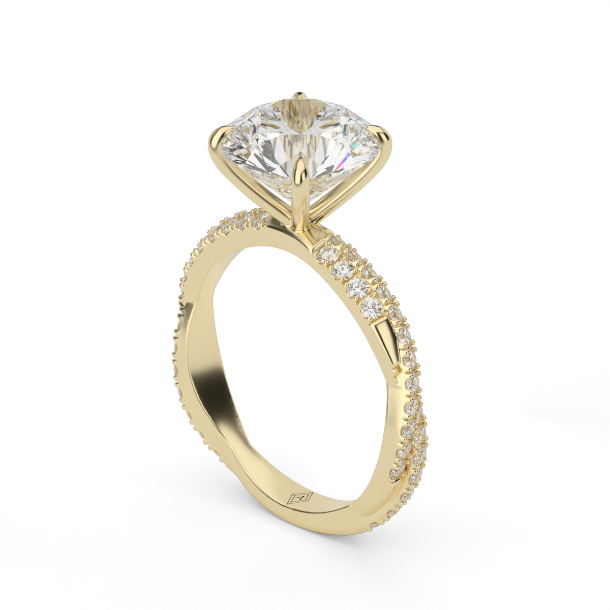 Pavé Twist Diamond Engagement Ring — 14K Yellow Gold / Round / Lab Diamond (image)