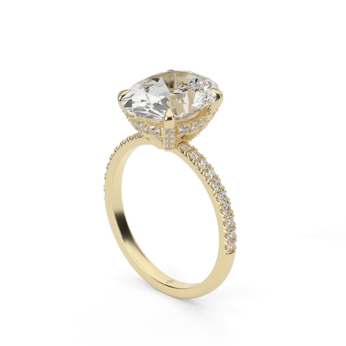 Petite Pavé Crown Diamond Engagement Ring — 14K Yellow Gold / Oval / Lab Diamond (image)