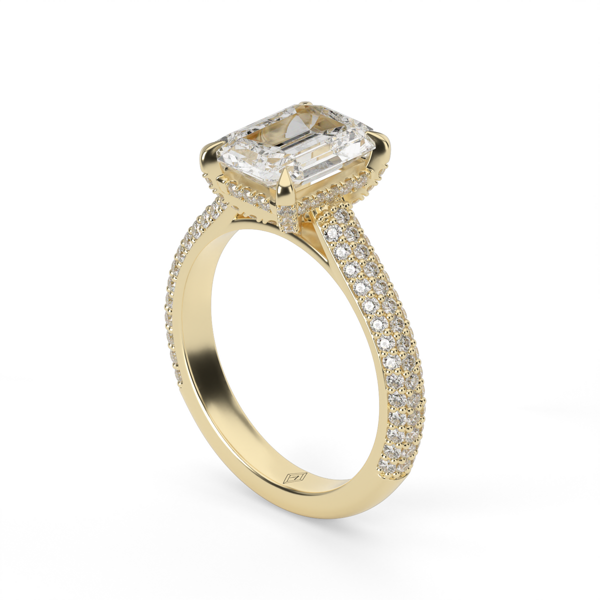 Emerald Hidden Halo Engagement Ring — 14K Yellow Gold / Emerald / Lab Diamond (image)