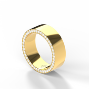 Yellow Gold Round Shape Diamond Pave Men's Ring/Band With Share Prong Setting.