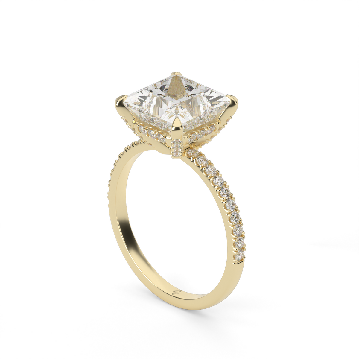 Petite Pavé Crown Diamond Engagement Ring — 14K Yellow Gold / Princess / Lab Diamond (image)