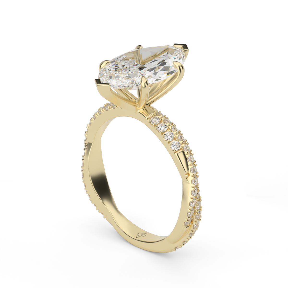 Pavé Twist Diamond Engagement Ring — 14K Yellow Gold / Marquise / Lab Diamond (image)