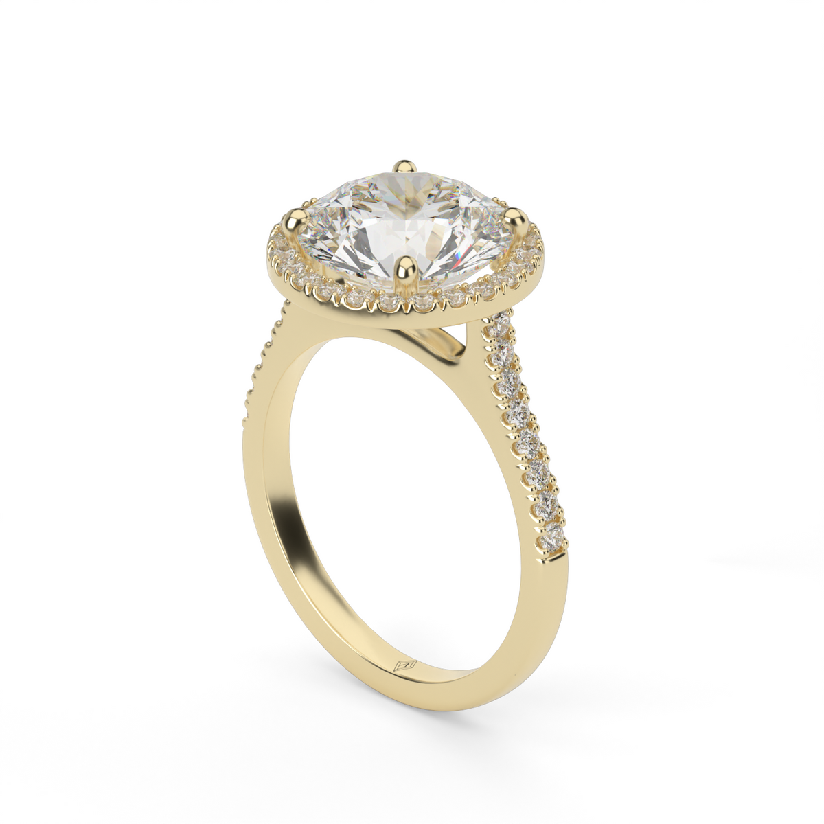 Pavé Halo and Shank Diamond Engagement Ring — 14K Yellow Gold / Round / Lab Diamond (image)