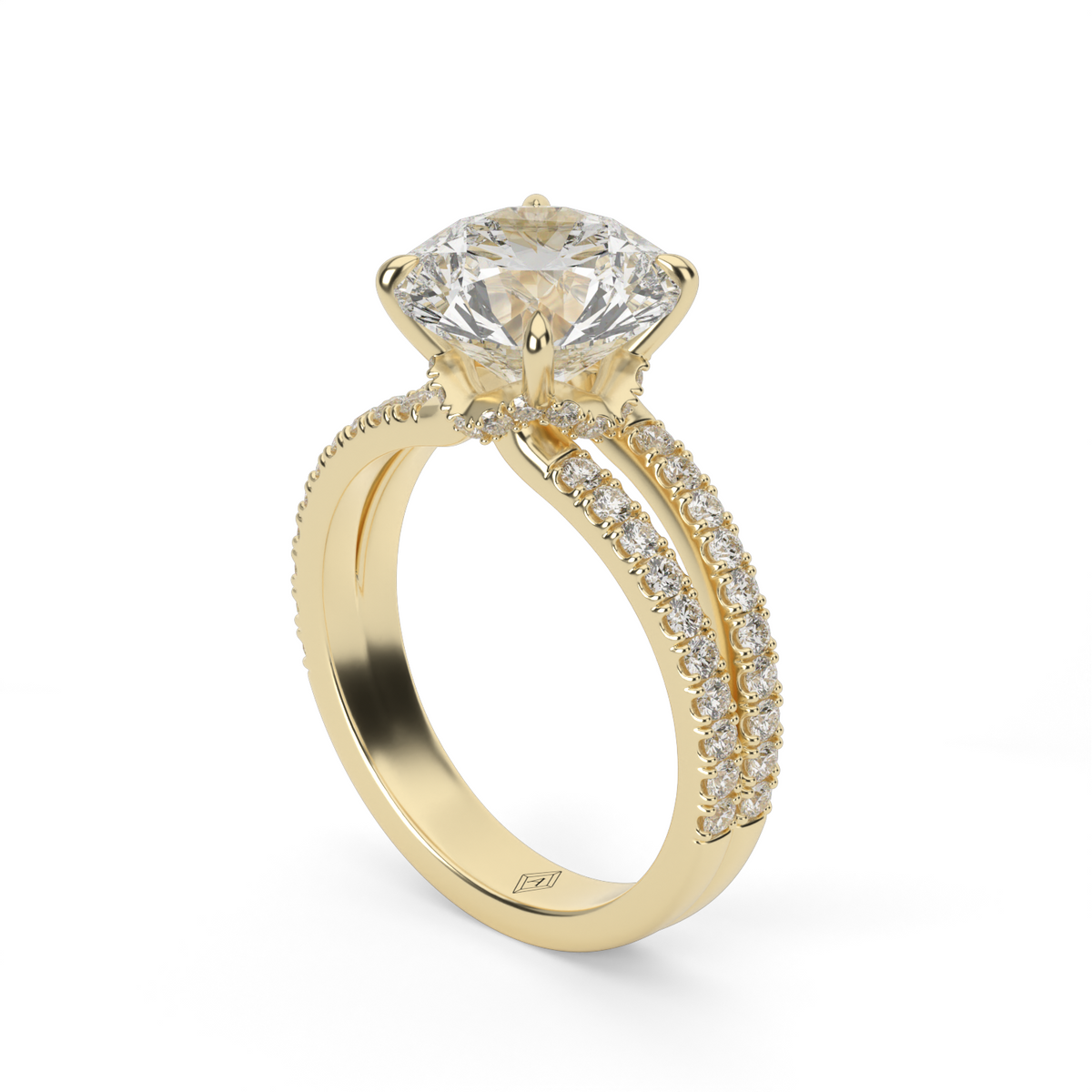 Split Shank   Pavé Engagement Ring — 14K Yellow Gold / Round / Lab Diamond (image)
