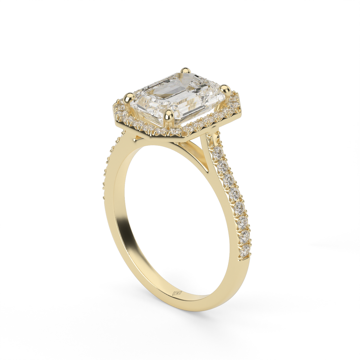 Halo Cushion Head  Pavé Engagement Ring — 14K Yellow Gold / Emerald / Lab Diamond (image)