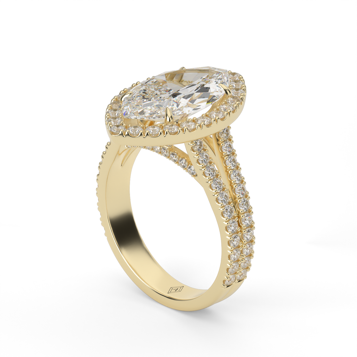 Split Band Diamond Halo Engagement Ring — 14K Yellow Gold / Marquise / Lab Diamond (image)