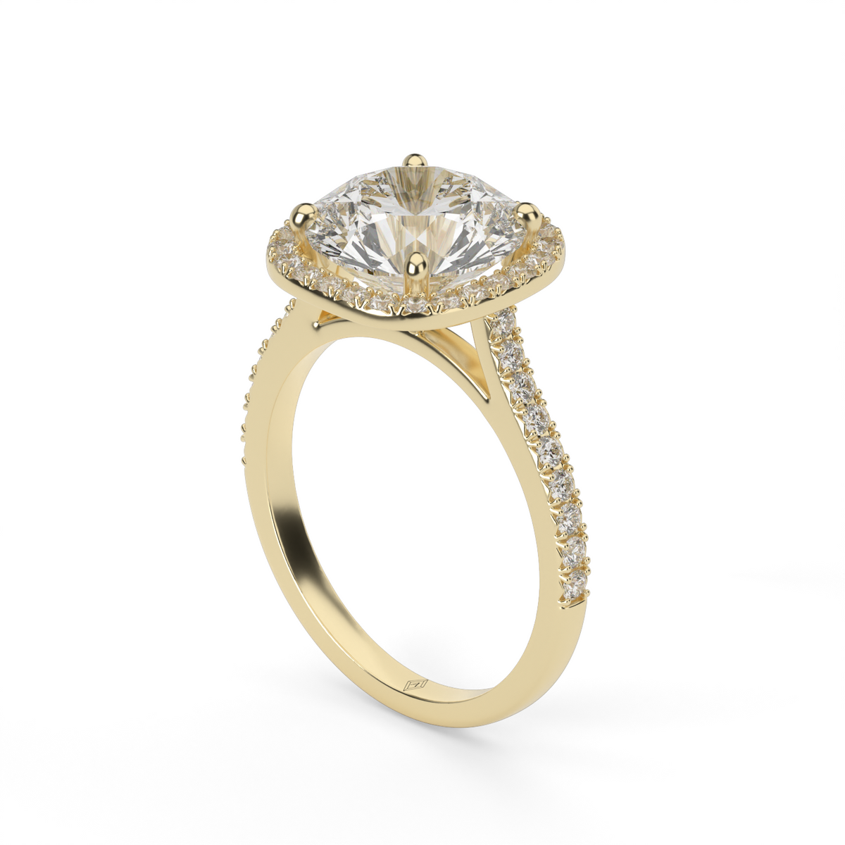 Halo Cushion Head  Pavé Engagement Ring — 14K Yellow Gold / Round / Lab Diamond (image)