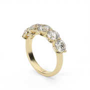 Five Stone Yellow Gold Round Cut Diamond Anniversary Ring/Band With Shared Prong Setting