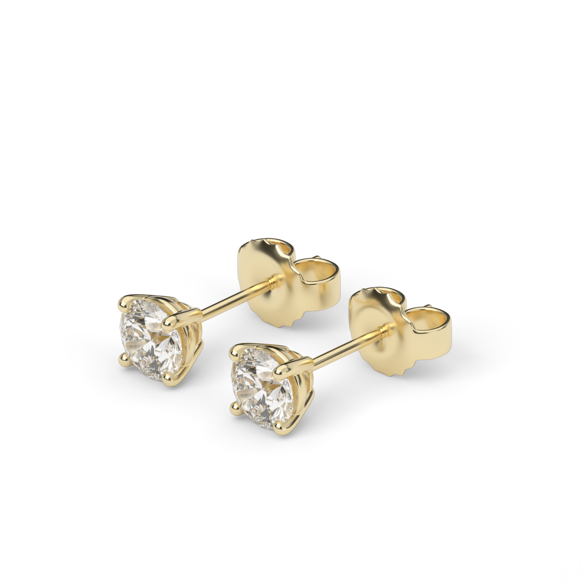 Four Prong Round Shape Diamond Stud Earrings — 14K Yellow Gold / Lab Diamond (image)