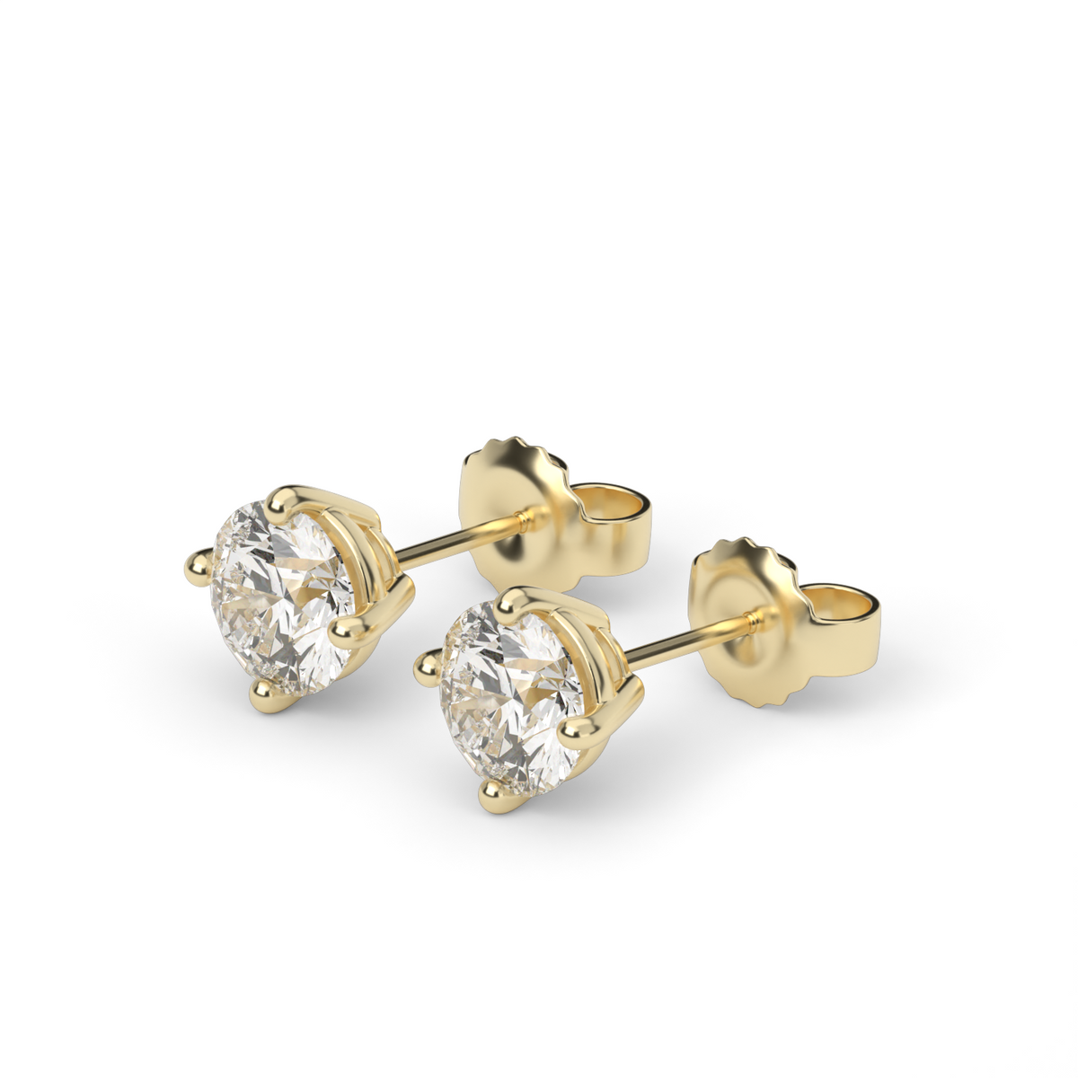 Four Prong Round Shape Diamond Stud Earrings — 14K Yellow Gold / Lab Diamond (image)