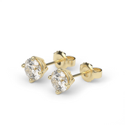 Yellow Gold Round Shape Diamond Solitaire Stud Earrings With Prong Setting