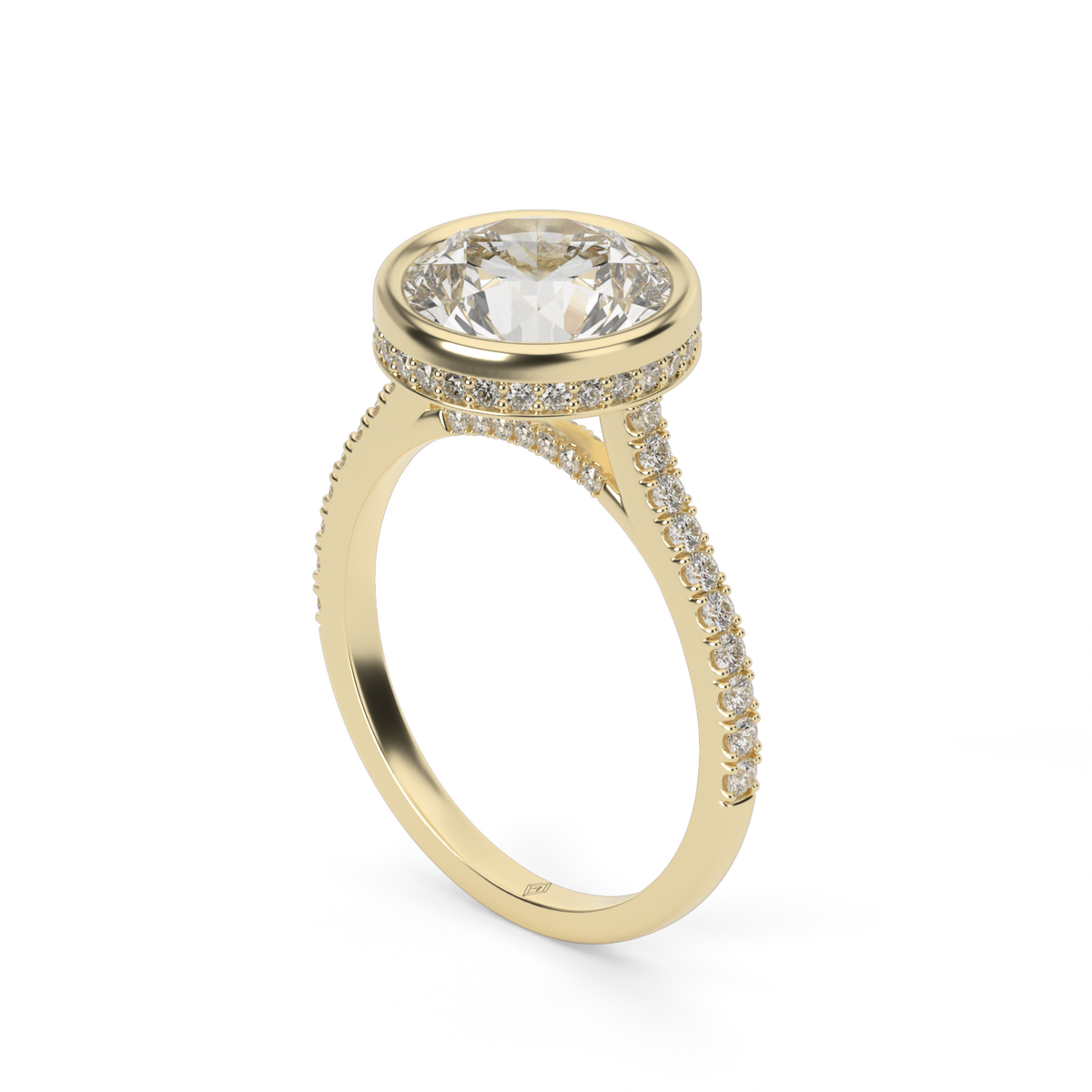 Elegant Pavé Bezel Engagement Ring — 14K Yellow Gold / Round / Lab Diamond (image)