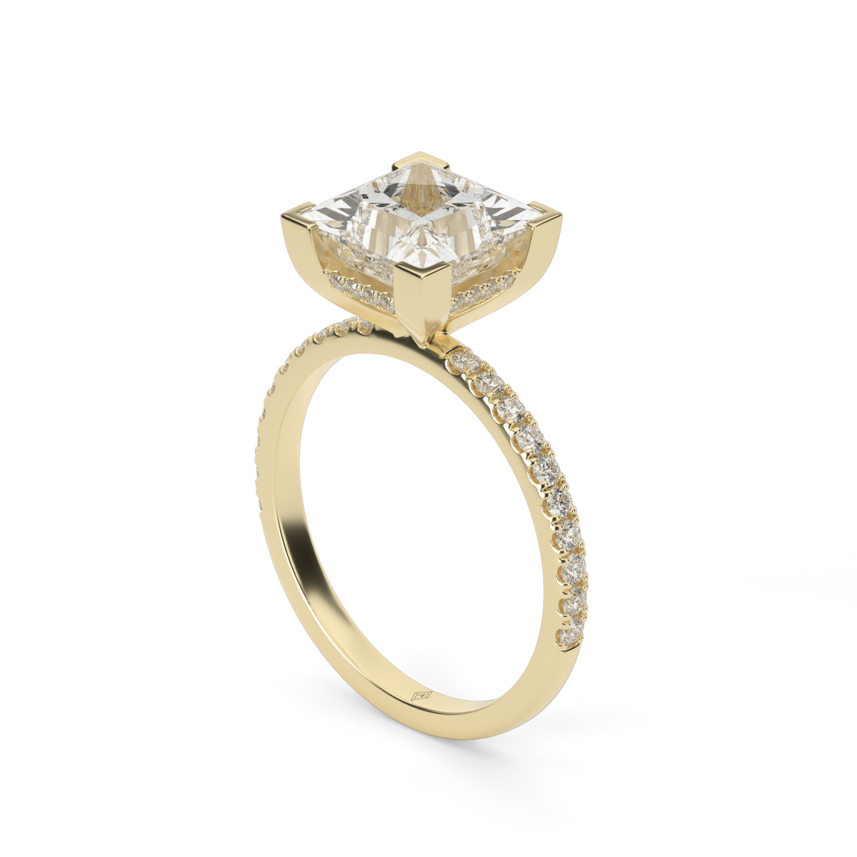 Pavé  Hidden Halo Engagement Ring — 14K Yellow Gold / Princess / Lab Diamond (image)