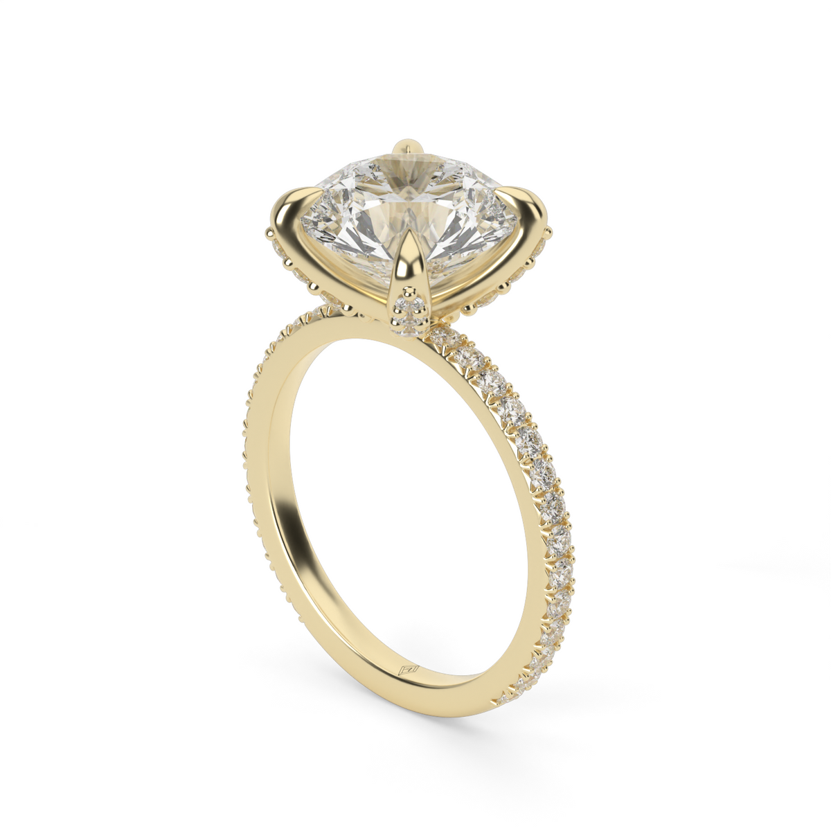 French Pavé Engagement Ring — 14K Yellow Gold / Round / Lab Diamond (image)