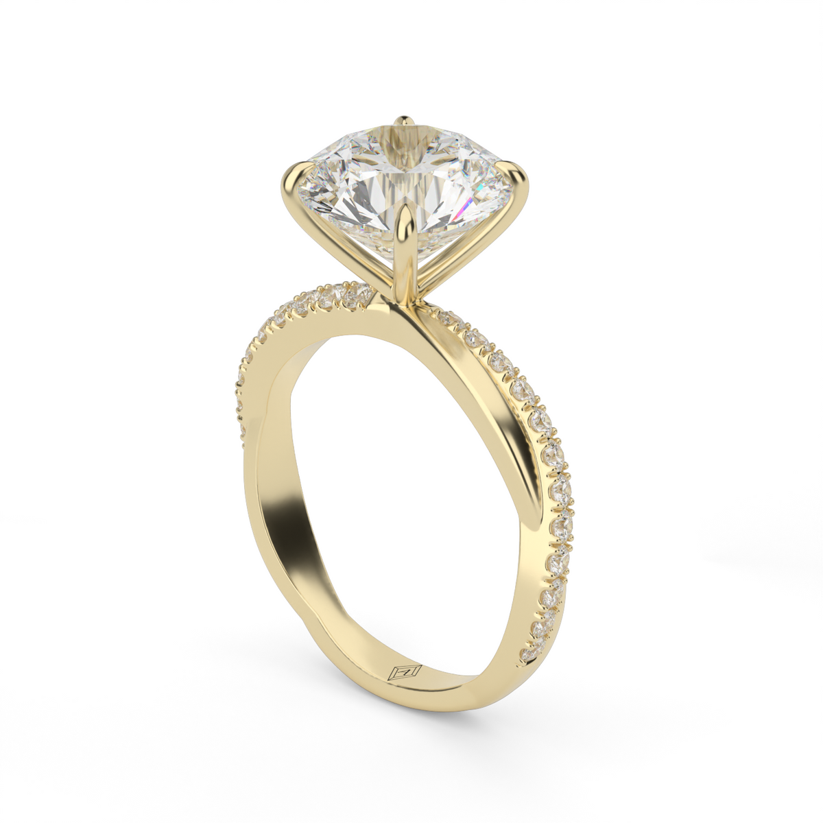 Pavé Shank Engagement Ring — 14K Yellow Gold / Round / Lab Diamond (image)