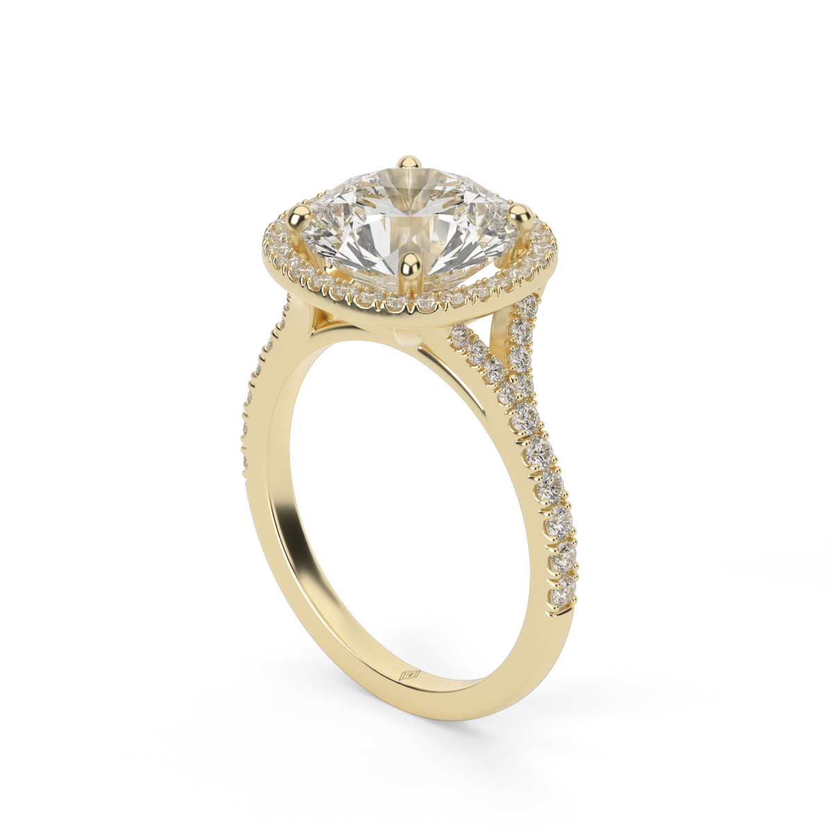 Halo Engagement Ring With Split Shank — 14K Yellow Gold / Round / Lab Diamond (image)