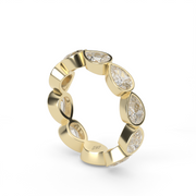 3 Carat Yellow Gold Pear Shape Diamond East-West Eternity Ring/Band With Bezel Setting. 