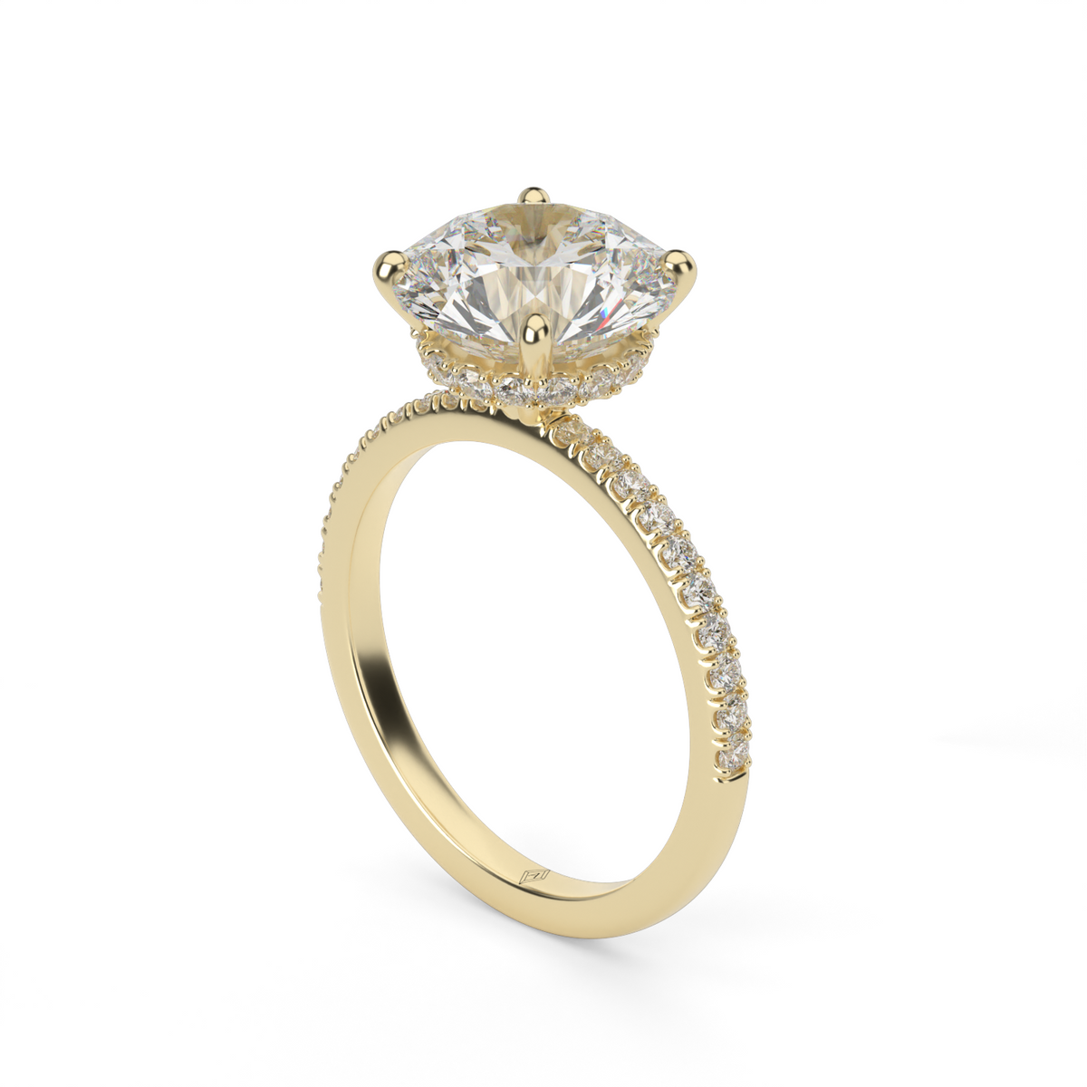 Hidden Halo Pavé Engagement Ring — 14K Yellow Gold / Round / Lab Diamond (image)