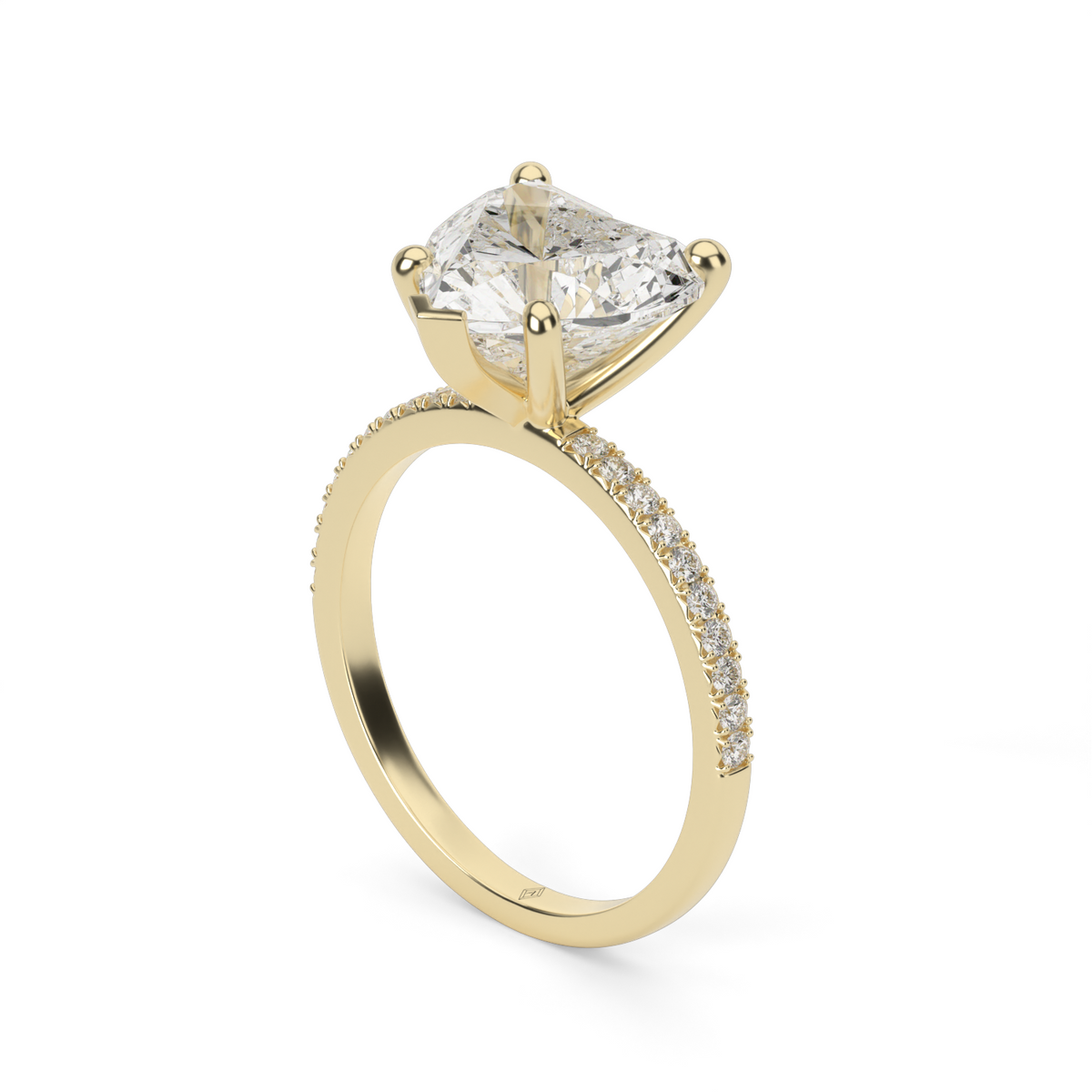 Petite French Cut Pave Engagement Ring — 14K Yellow Gold / Heart / Lab Diamond (image)