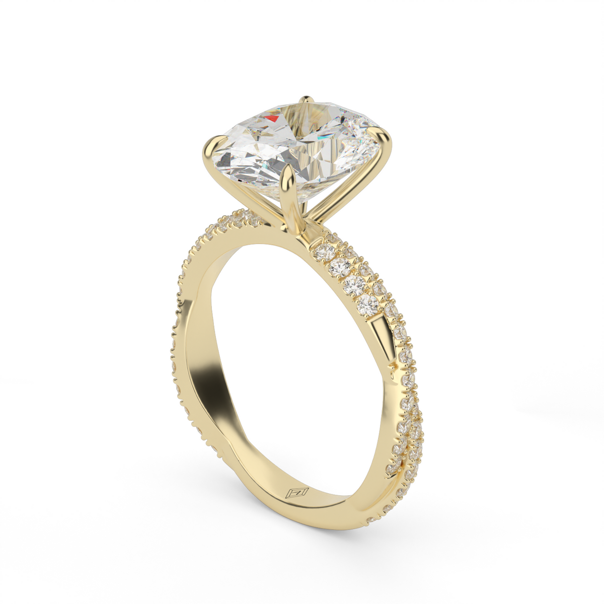 Pavé Twist Diamond Engagement Ring — 14K Yellow Gold / Oval / Lab Diamond (image)