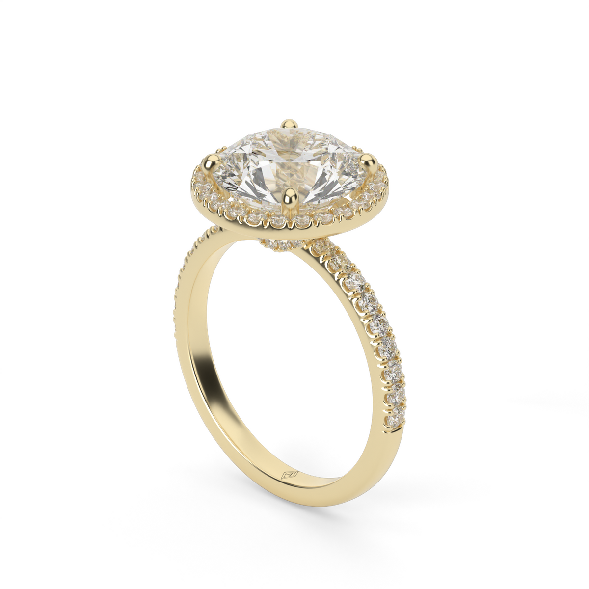 Pavé Halo Engagement Ring — 14K Yellow Gold / Round / Lab Diamond (image)