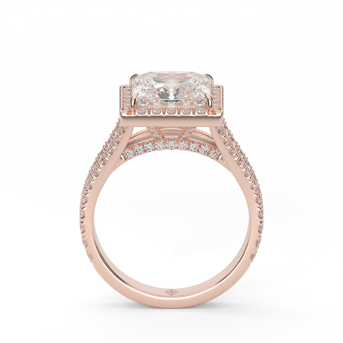 Split Band Diamond Halo Engagement Ring — 14K Rose Gold / Princess / Lab Diamond (image)
