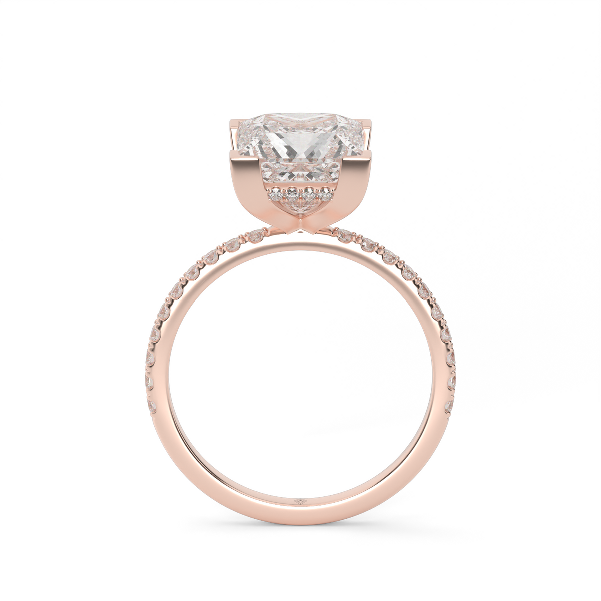 Pavé  Hidden Halo Engagement Ring — 14K Rose Gold / Princess / Lab Diamond (image)