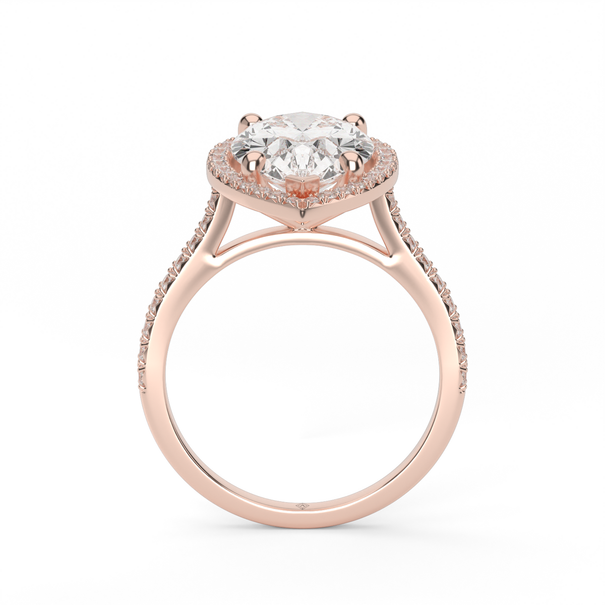 Halo Cushion Head  Pavé Engagement Ring — 14K Rose Gold / Pear / Lab Diamond (image)