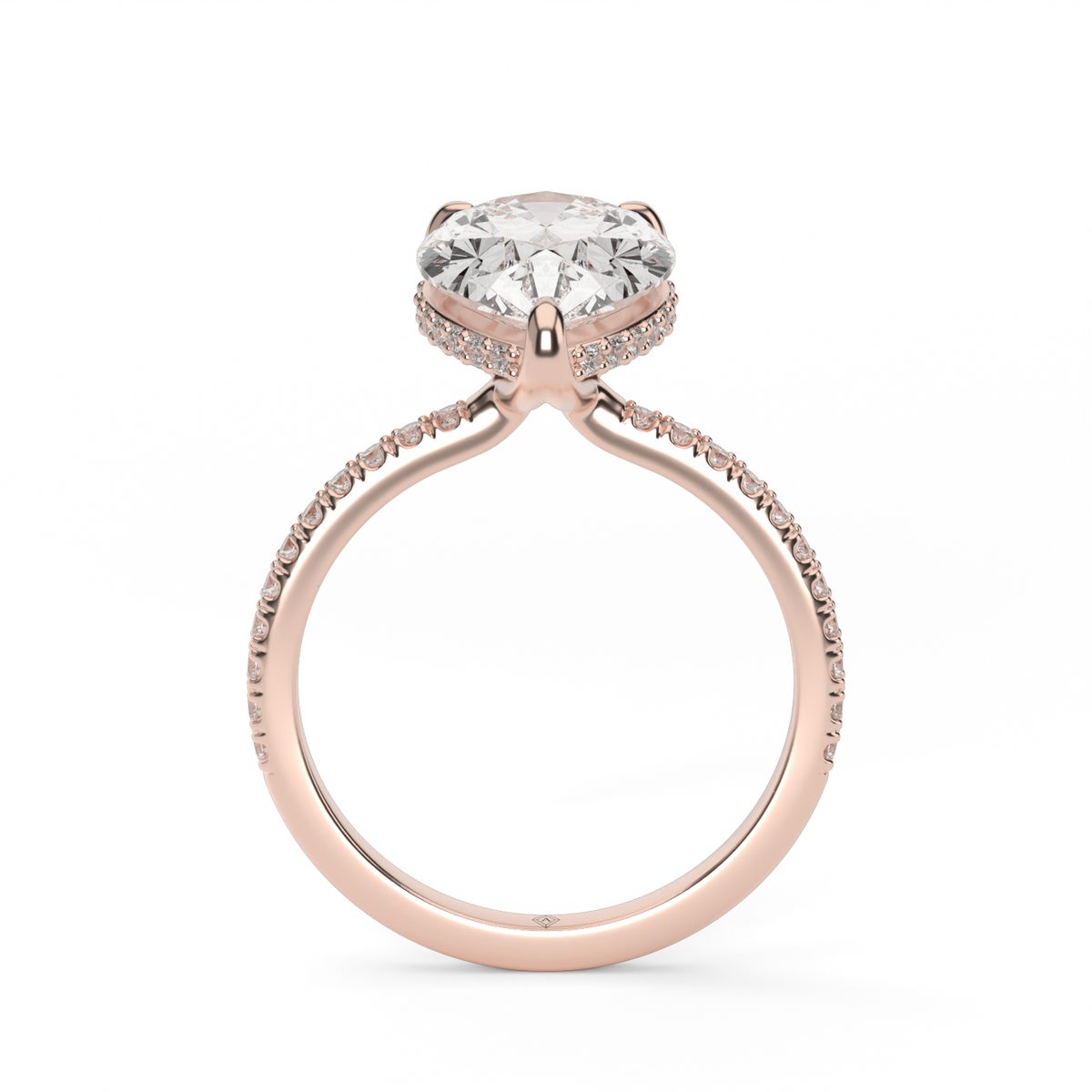 French Pave Hidden Halo Engagement Ring — 14K Rose Gold / Pear / Lab Diamond (image)