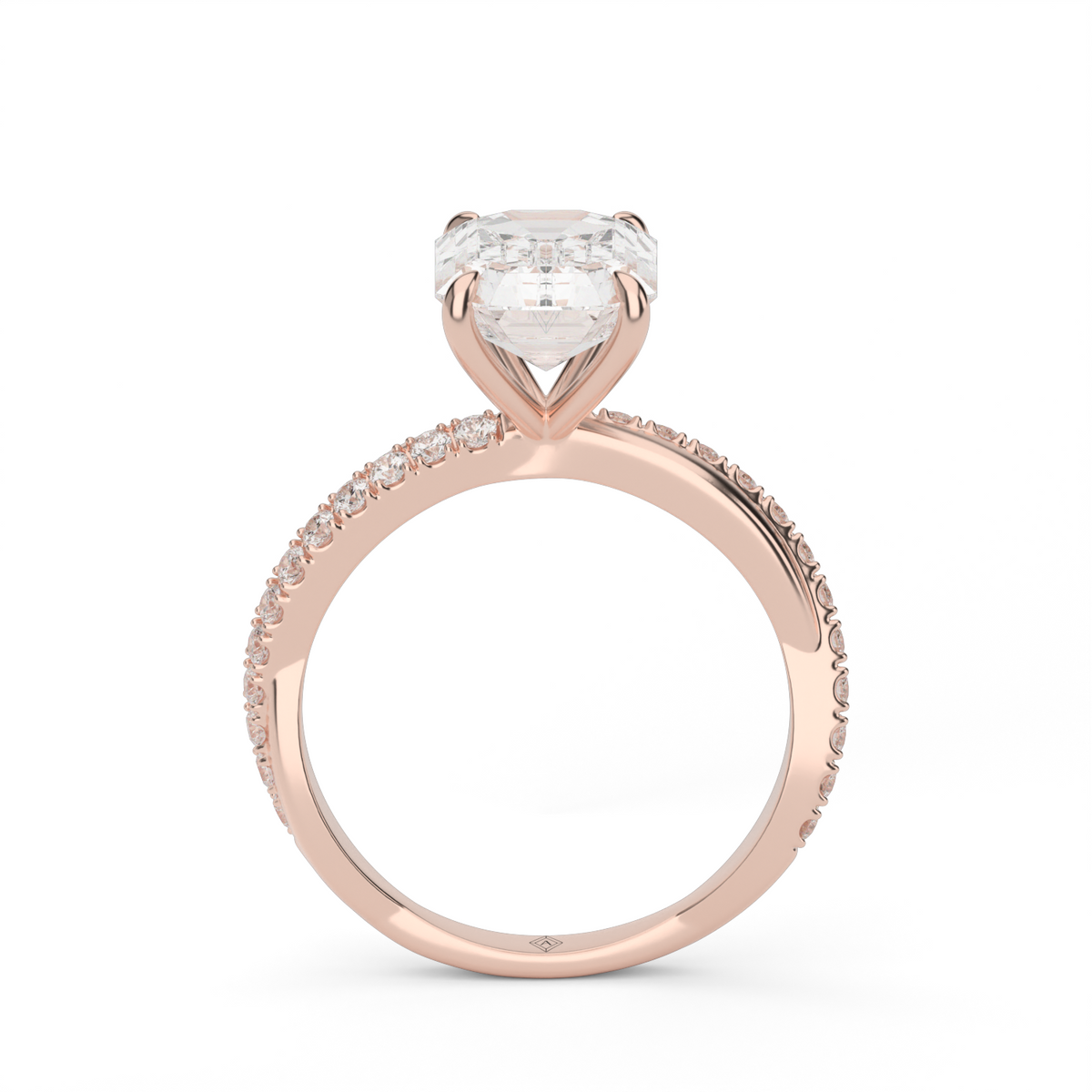 Pavé Shank Engagement Ring — 14K Rose Gold / Emerald / Lab Diamond (image)