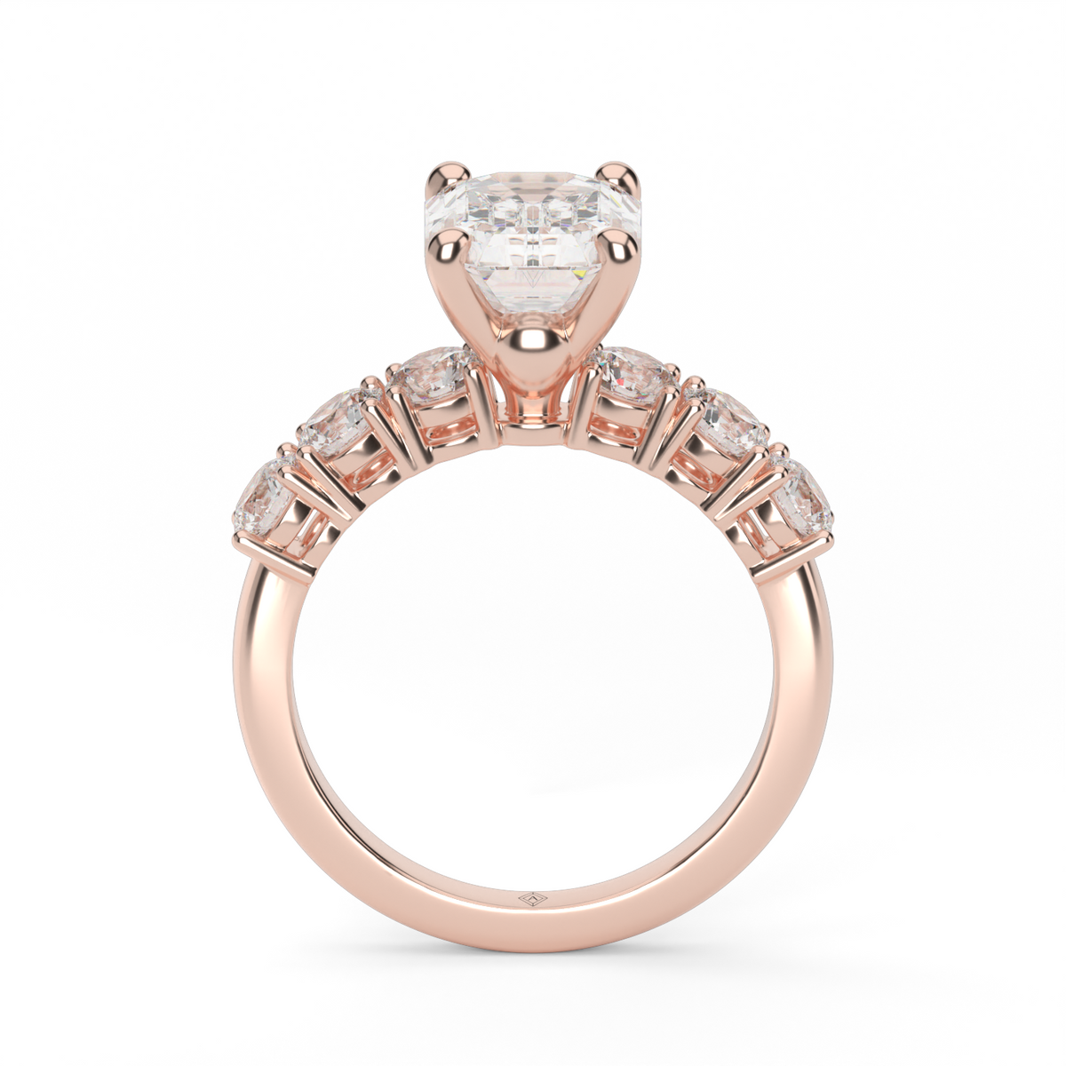Prong Set Diamond Engagement Ring — 14K Rose Gold / Emerald / Lab Diamond (image)