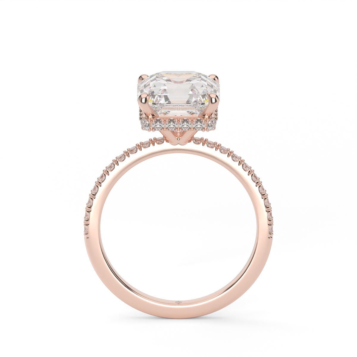 Hidden Halo Pavé Engagement Ring — 14K Rose Gold / Asscher / Lab Diamond (image)