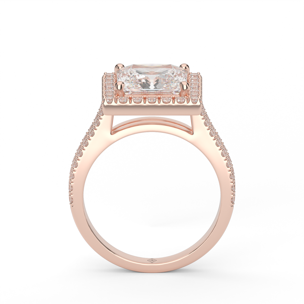 Double Shank Halo Diamond Engagement Ring — 14K Rose Gold / Princess / Lab Diamond (image)