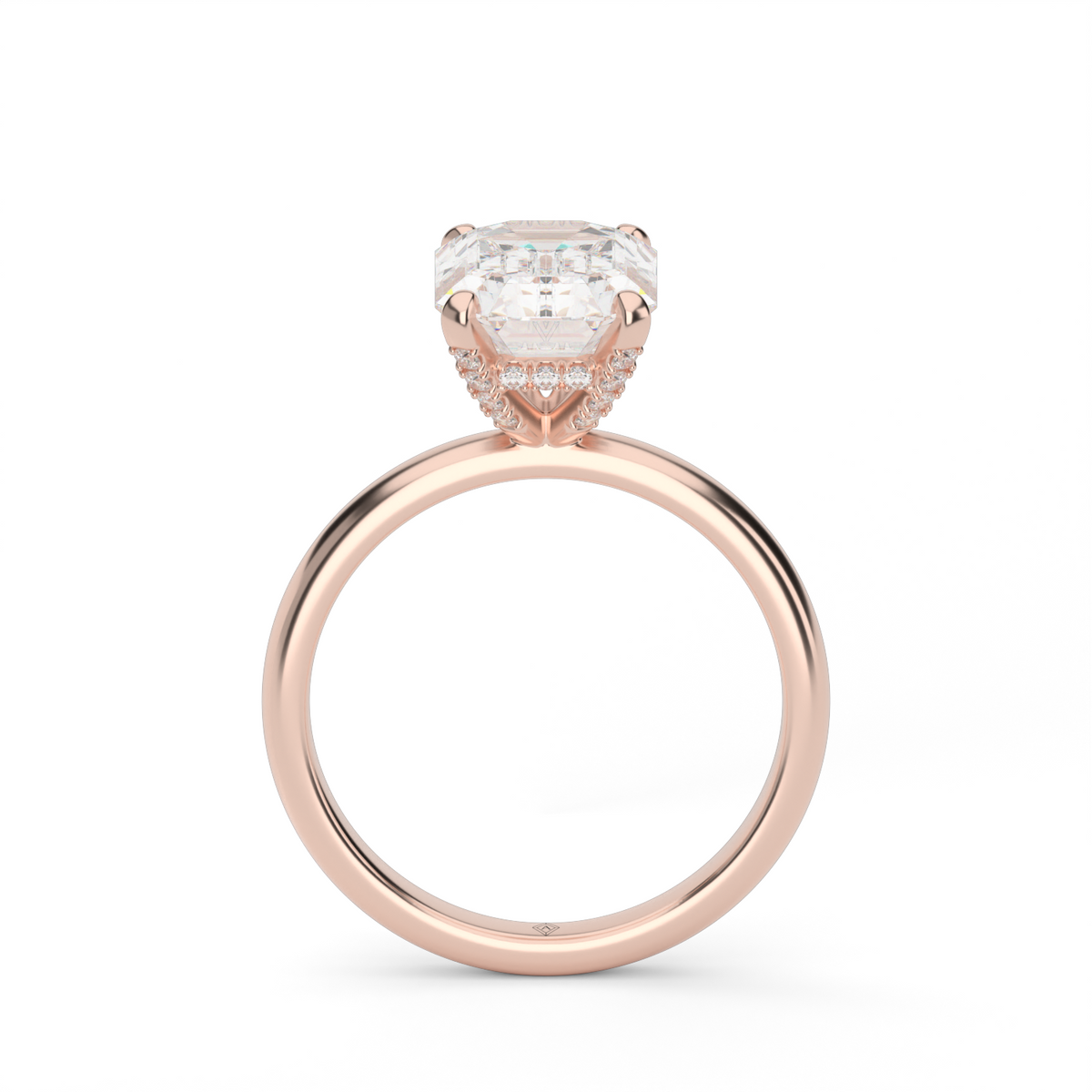 Solitaire Engagement Ring With Hidden Halo — 14K Rose Gold / Emerald / Lab Diamond (image)